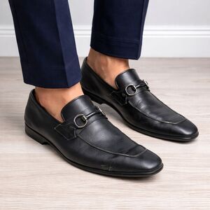 Men's Size 10 M Magnanni Rafa V Leather Horse Bit Loafer In Black Slip On